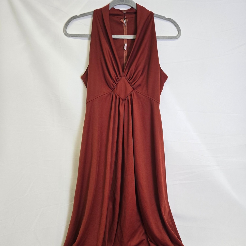 Empire Waist Sleeveless Maxi Dress Orange Vintage Union Made Boho Disco XS READ